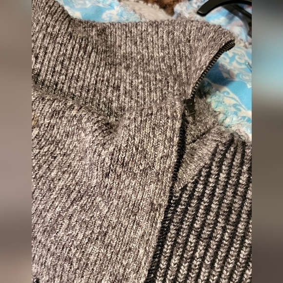 Leo & Nichole Oversized Zip Up Turtleneck Grey Black Ribbed Knit Sweater Sz L - Picture 7 of 9